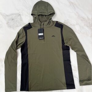 J.Lindeberg Lukas Quarter Zip Mid Layer Hood Slim Fit Mens Size Large Green New